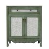 30" Antique Pattern Bathroom Vanity with Rectangle Ceramic Sink, Bathroom Vanity Cabinet with Tip-Out Tray / Flip-Out Drawer