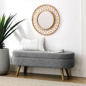 Ottoman Oval Storage Bench,Rubber Wood Legs, Gray (43.5"x16"x16")