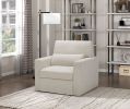 1pc Swivel Chair Plush Cushioned Seat Beige Boucle Upholstery Ergonomic Design Solid Wood Modern Home Furniture