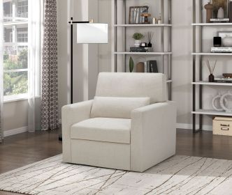 1pc Swivel Chair Plush Cushioned Seat Beige Boucle Upholstery Ergonomic Design Solid Wood Modern Home Furniture