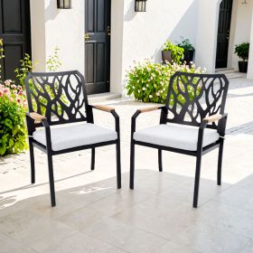 Outdoor Patio K/D Aluminum Stationary Dining Chairs 2PCS with Outdoor-grade Sunbrella Fabric Cushions, Branch-Like Backrest