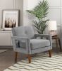 Modern Living Room Chair Gray Chenille Upholstery Pocket Coils Solid Wood Legs Furniture 1pc Armchair