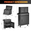 Tool Chest, 5-Drawer Rolling Tool Storage Cabinet with Detachable Top Tool Box, Liner, Universal Lockable Wheels, Adjustable Shelf, Locking Mechanism