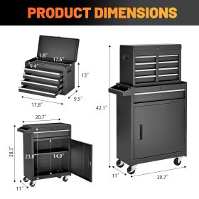 Tool Chest, 5-Drawer Rolling Tool Storage Cabinet with Detachable Top Tool Box, Liner, Universal Lockable Wheels, Adjustable Shelf, Locking Mechanism