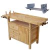Wood Workbench - Wooden Workbench for Garage Workshop and Home, with Rapid Action Woodworking Vise 10.5 Inch Jaw Width Made with Heavy-Duty Cast Iron