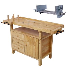 Wood Workbench - Wooden Workbench for Garage Workshop and Home, with Rapid Action Woodworking Vise 10.5 Inch Jaw Width Made with Heavy-Duty Cast Iron