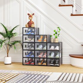 Black Small 12-Piece Shoe Storage Box Set – 33x23x14cm, Plastic Mesh & Stackable Design