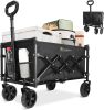 RAINBEAN Collapsible Wagon Cart Foldable Heavy Duty Folding Wagon Large Capacity Shopping Cart Utility for Camping Garden Beach Sports Fishing
