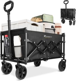 RAINBEAN Collapsible Wagon Cart Foldable Heavy Duty Folding Wagon Large Capacity Shopping Cart Utility for Camping Garden Beach Sports Fishing