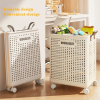 "Spacious" Collapsible Medium-Large Ceramic White Laundry Basket with No Lid - Faux Leather, Hand Wash, Solid Color
