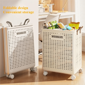"Spacious" Collapsible Medium-Large Ceramic White Laundry Basket with No Lid - Faux Leather, Hand Wash, Solid Color