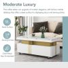 [VIDEO provided] ON-TREND Contemporary Coffee Table with Faux Marble Top, Rectangle Cocktail Table with Caster Wheels