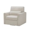 1pc Swivel Chair Plush Cushioned Seat Beige Boucle Upholstery Ergonomic Design Solid Wood Modern Home Furniture
