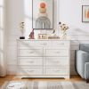 Bedroom dresser, 9 drawer long dresser with antique handles, wood chest of drawers for kids room, living room, entry and hallway, White
