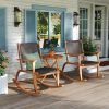 2 Pieces Patio Rocking Chair Set, Acacia Wood Outdoor Rockers with Wicker Rattan Seat & Backrest, Comfortable Garden Porch Chairs for Backyard