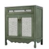 30" Antique Pattern Bathroom Vanity with Rectangle Ceramic Sink, Bathroom Vanity Cabinet with Tip-Out Tray / Flip-Out Drawer