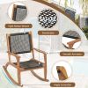 2 Pieces Patio Rocking Chair Set, Acacia Wood Outdoor Rockers with Wicker Rattan Seat & Backrest, Comfortable Garden Porch Chairs for Backyard