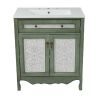 30" Antique Pattern Bathroom Vanity with Rectangle Ceramic Sink, Bathroom Vanity Cabinet with Tip-Out Tray / Flip-Out Drawer