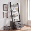 Two drawer ladder bookcase metal bar handles Distressed Grey and black two tone color