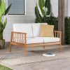 Contemporary Cushioned Eucalyptus Wood Patio Loveseat – Brown