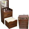 (Walnut) 3 in 1 Vanity Desk with Plip Top Mirror,Small Make Up Vanity Set with Visible Glass Desktop,Compact Makeup Vanity with 3 Drawers