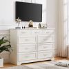 Bedroom dresser, 9 drawer long dresser with antique handles, wood chest of drawers for kids room, living room, entry and hallway, White