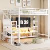 Full Size Metal Loft Bed with TV Cabinet, Metal Loft Bed with Staircase and Wardrobe, Kids Full Size Loft Bed, White (Expect Arrival Date 2025/3/22)