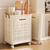 "Spacious" Collapsible Medium-Large Ceramic White Laundry Basket with No Lid - Faux Leather, Hand Wash, Solid Color