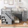 Twin-Twin over Full L-Shaped Bunk Bed With 3 Drawers, Portable Desk and Wardrobe, Gray(OLD SKU:LT000542AAE)