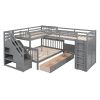 Twin-Twin over Full L-Shaped Bunk Bed With 3 Drawers, Portable Desk and Wardrobe, Gray(OLD SKU:LT000542AAE)