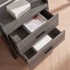 Two drawer ladder bookcase metal bar handles Distressed Grey and black two tone color
