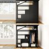 Full Size Metal Loft Bed with Storage Shelves, Cabinets and Wardrobe, Black
