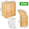 Bamboo Laundry Hamper with Lid – Foldable Clothes Basket with 2-Section Removable Liner Bag, Space-Saving Laundry Sorter for Bathroom, Bedroom