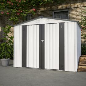 8 X 6 Ft Outdoor Storage Shed, All Weather Metal Sheds With 2 Lockable Doors, Tool Shed For Garden, (Color: White)