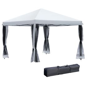 10' X 10' Pop Up Canopy Tent With Netting, Instant Gazebo, Ez Up Screen House Room With Carry Bag, H (Color: White)