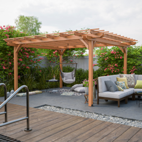 12 X 14 Outdoor Wood Pergola, Wooden Patio Pergola Gazebo For Climbing Plant Support, Garden,Brown (Color: Brown)