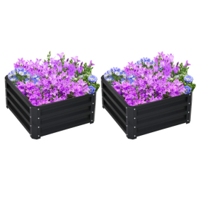 Outsunny 2 Piece Galvanized Raised Garden Bed, 2' X 2' X 1' Metal Planter Box, For Growing Vegetables, Flowers, Herbs, Succulents, Gray (Option: Gray)