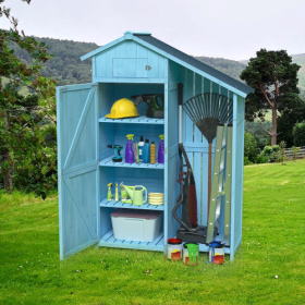Outdoor 46.45 X21.25x70H Wood Storage Shed, Garden Tool Cabinet With Waterproof Asphalt Roof, Multiple-tier Shelves, Blue (Option: Tiffany Blue)