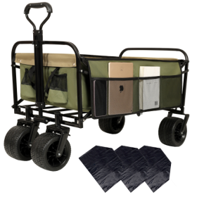 440lbs Collapsible Foldable Wagon Cart With Strapping System ,Beach Wagon Utility Cart Utility Wagon Grocery Cart For Camping Shopping Sports Gar (Color: Green)