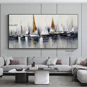 Handmade Hand Painted Wall Art On Canvas Abstract Horizontal Abstract Ocean Sailboat Landscape Modern Home Living Room hallway bedroom luxurious decor (size: 100X150cm)