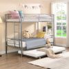 Over Twin Bunk Bed Frame with Trundle,Metal Bunkbed with Sturdy Guard Rail and 2 sideLadders for Kids/Adults,Can be Divided Into Two Beds