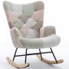 Modern Patchwork Accent Chair with Solid Wood Armrest and Feet, Kids Rocking Chair Nursery,Comfy Wingback Baby Rocker Glider Chair for Nursery