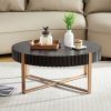 Modern Handcraft Drum Coffee Table 31.5 inch Round Coffee Table for Living Room,Small Coffee Table with Sturdy Pedestal