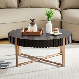 Modern Handcraft Drum Coffee Table 31.5 inch Round Coffee Table for Living Room,Small Coffee Table with Sturdy Pedestal (Material: MDF+Metal, Color: Matt Black)