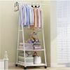 Stainless Steel Rolling Garment Rack with 2-Tier Shelves and 2 Hooks, Portable Metal and Plastic Clothes Organizer