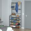 Entryway Coat Hat Rack Garment Shoe Storage Shelf Freestanding Hall Tree Clothing Hanger Stand Clothes Shoe Organizer Combo
