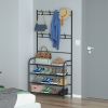 Entryway Coat Hat Rack Garment Shoe Storage Shelf Freestanding Hall Tree Clothing Hanger Stand Clothes Shoe Organizer Combo