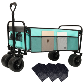 440lbs Collapsible Foldable Wagon Cart With Strapping System ,Beach Wagon Utility Cart Utility Wagon Grocery Cart For Camping Shopping Sports Gar (Color: Blue)