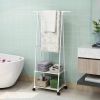 Stainless Steel Rolling Garment Rack with 2-Tier Shelves and 2 Hooks, Portable Metal and Plastic Clothes Organizer