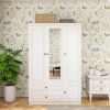 Armoire Wardrobe Closet Wooden with 3 Doors, Hanging Rods, 2 Drawers, Storage Cabinet and Mirror Large Capacity Large Wardrobe Closet for Bedroom